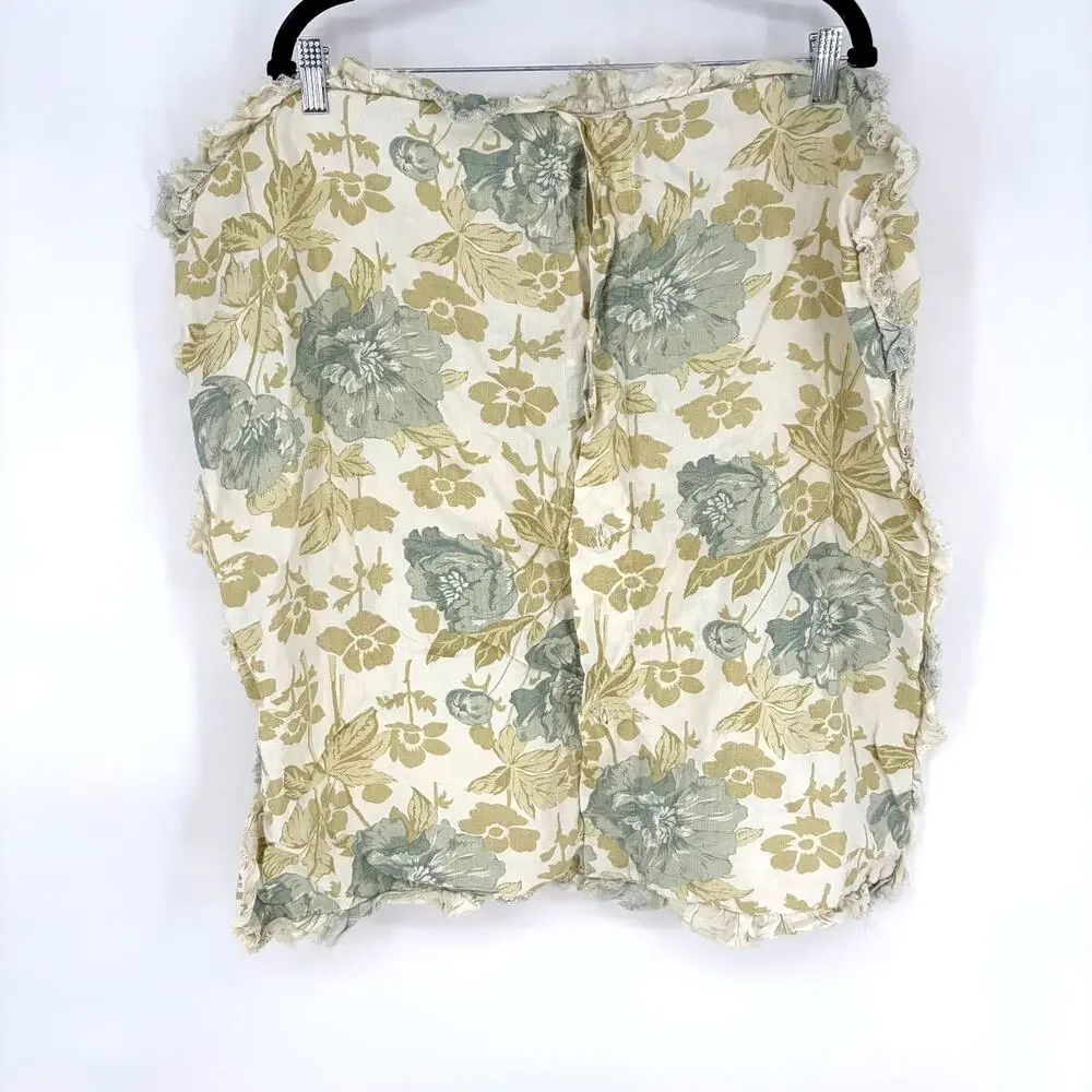Soft Surroundings Linen Euro Pillow Covers Floral Ruffle Pair 2 Button Closure